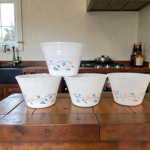 Termocrisa Other - Vintage Termocrisa milk glass ramekins/custard cups, 4, florals, MCM Kitchen